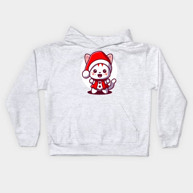 Cute Cat Wearing Santa Suit Kids Hoodie by Mr.FansArt